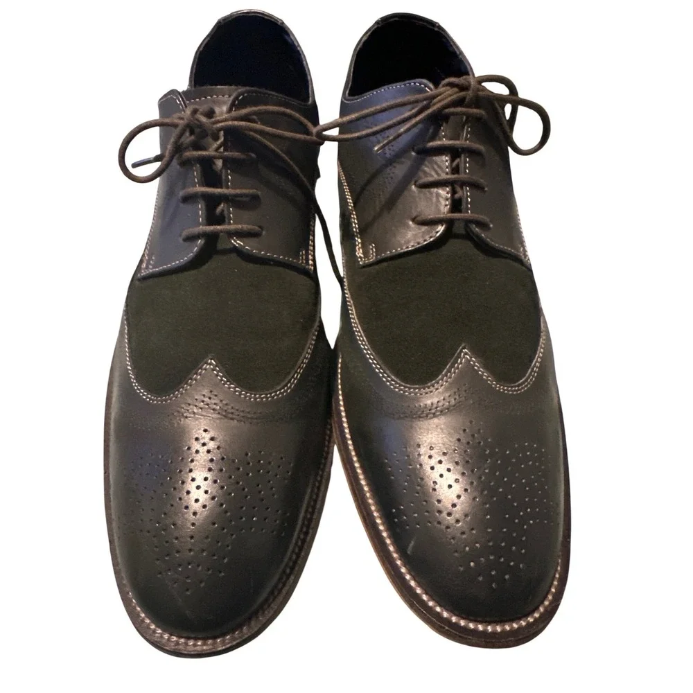 Stacy Adams Mens Black Leather Suede Wingtip Oxford Dress Shoes Brogue